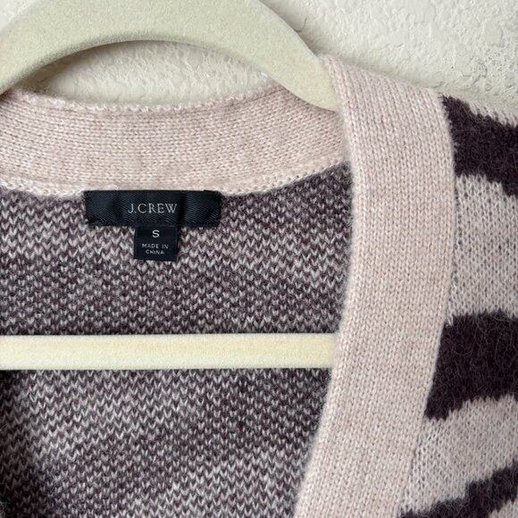 J. Crew Cozy Wool Alpaca Blend Ribbed V-Neck Cardigan Sweater in Zebra Stripe - Picture 4 of 13